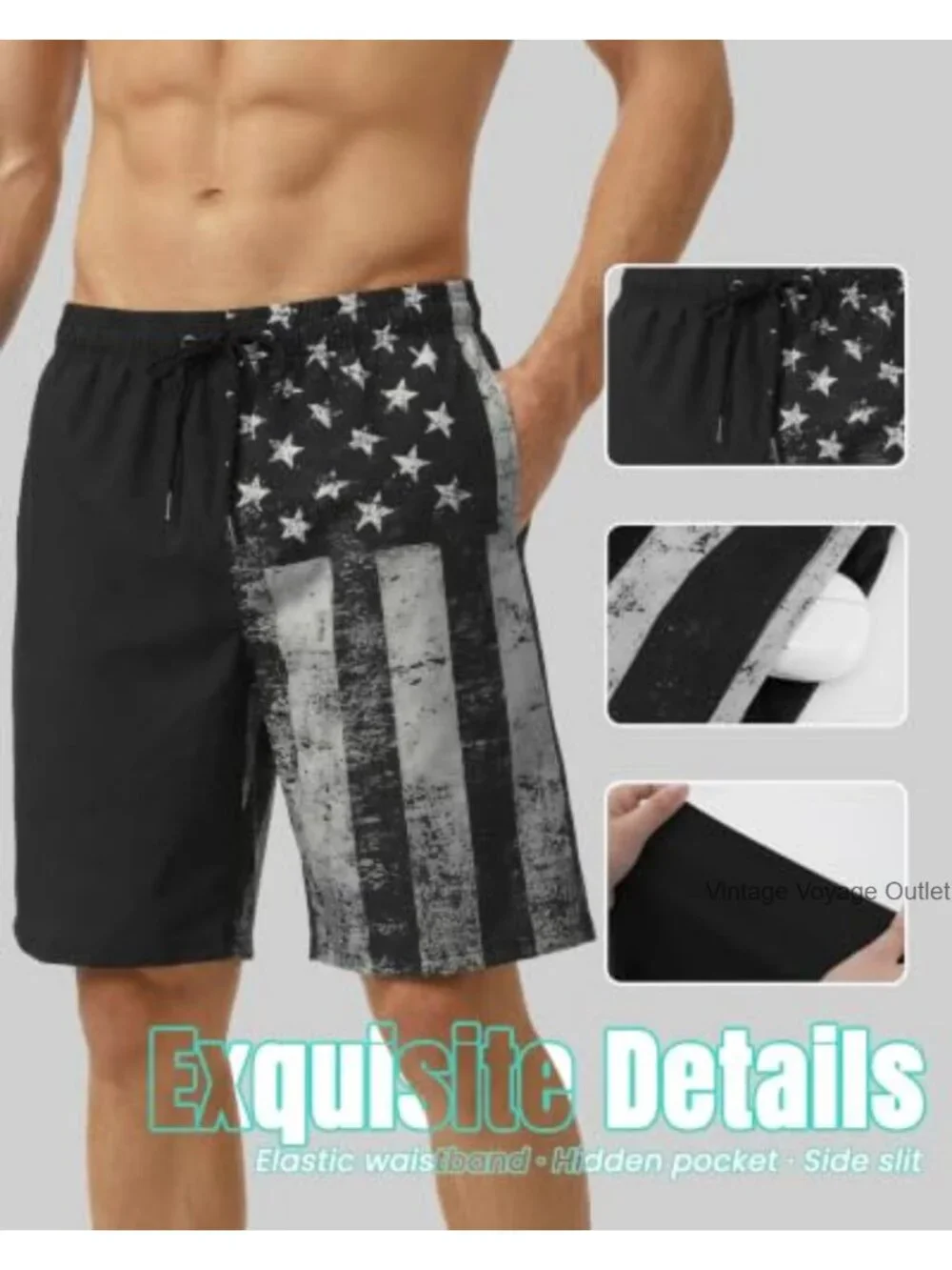 Men's Quick Dry Swim Trunks with Compression Liner and Zipper Pockets